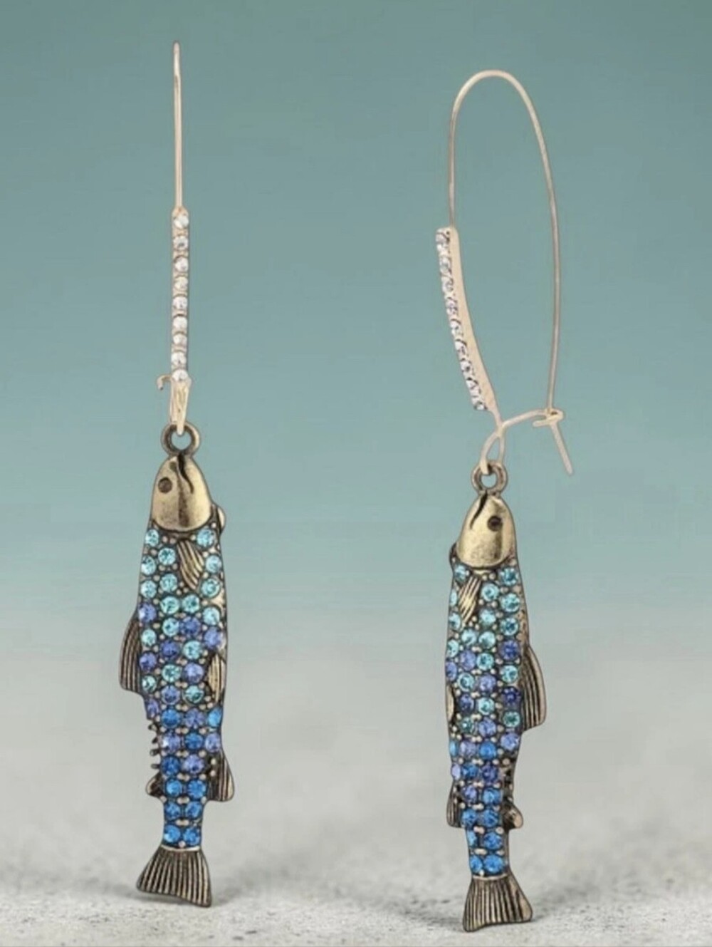 Betsey Johnson Earrings Mermaid Jewel Crystal Sardines Fish Drop Dangle NWT